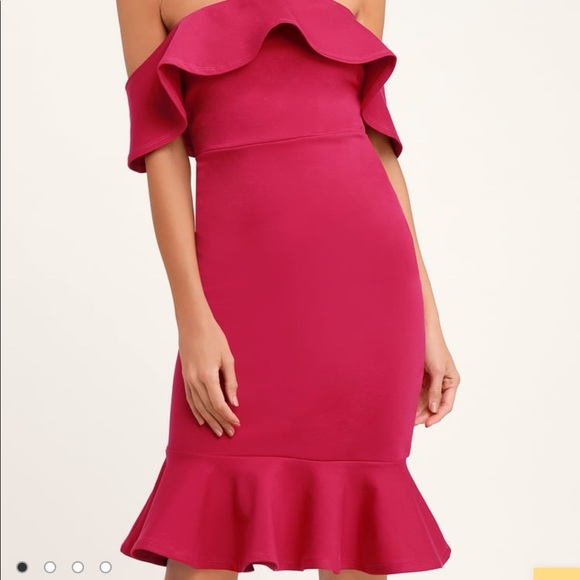 Lulus Magenta Off-the-Shoulder Bodycon Midi Dress - Picture 4 of 4